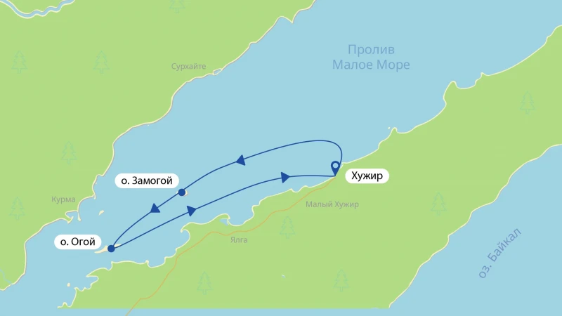Карта маршрута Экскурсия из поселка Хужир на Малое море с посещением острова Огой