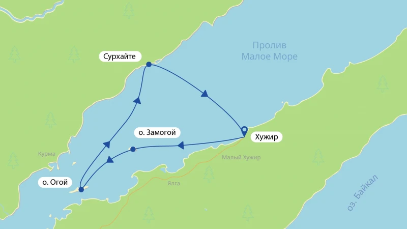 Карта маршрута Водная экскурсия по озеру Байкал с посещением острова Огой и серебряных источников