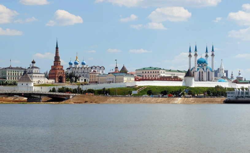 Panorama of the Kazan Kremlin from the Kazanka River, Republic of Tatarstan, Russia