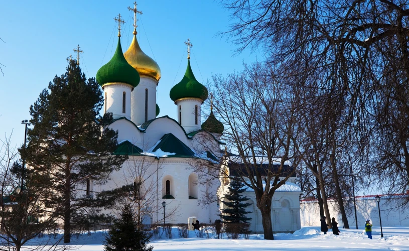 Спасо-Преображенский собор (построен в 1594 году) Спасо-Евфимиева монастыря в Суздале зимой. Россия