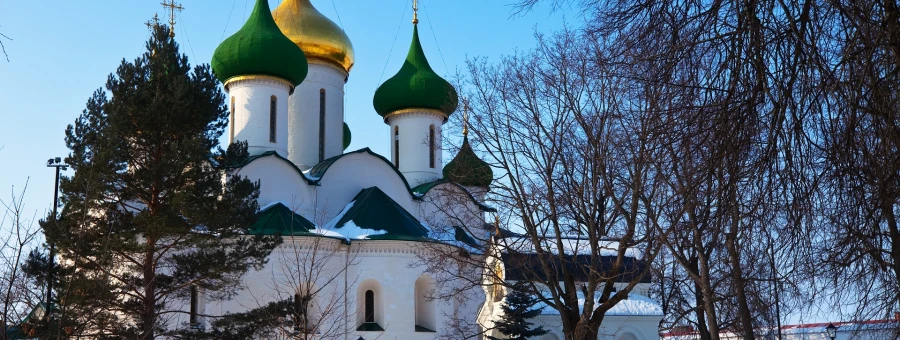 Спасо-Преображенский собор (построен в 1594 году) Спасо-Евфимиева монастыря в Суздале зимой. Россия