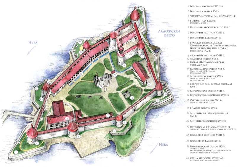 Карта маршрута Водная прогулка из Шлиссельбурга в крепость Орешек и обратно