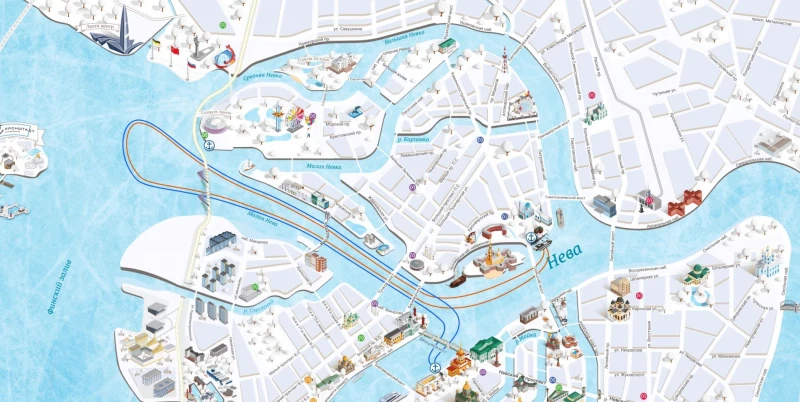 Карта маршрута Зимняя прогулка по льду Невы на новых судах на воздушной подушке