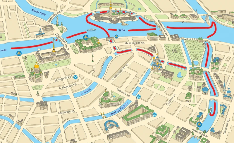Карта маршрута Ночная водная прогулка на стильном корабле с яркой шоу-программой и дискотекой