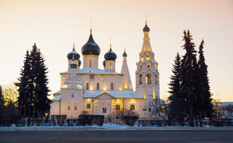 Church in Russia at winter dawn. Yaroslavl